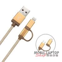 Astrum Apple iPhone 5 / 6 / 7 szövethálós adatkábel Micro USB átalakítóval MFI engedéllyel arany